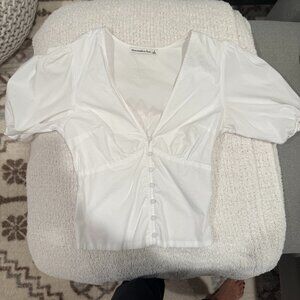 Abercrombie & Fitch White Puff Sleeve Button Front Top Size S